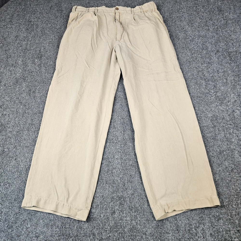 LUAU Mens 34‎ Silk Pleated Trousers Tan Khaki Herringbone Relaxed Island Pants